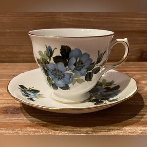 Vintage Royal Vale Bone China Blue Floral Tea Cup Saucer England Antique